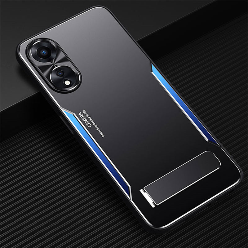 For Oppo A58 5G Kickstand Phone Case Aluminum Alloy Soft TPU Lens Protection Cover