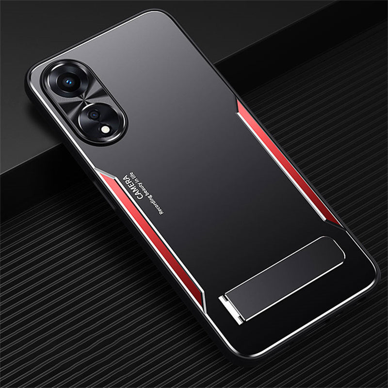 For Oppo A58 5G Kickstand Phone Case Aluminum Alloy Soft TPU Lens Protection Cover