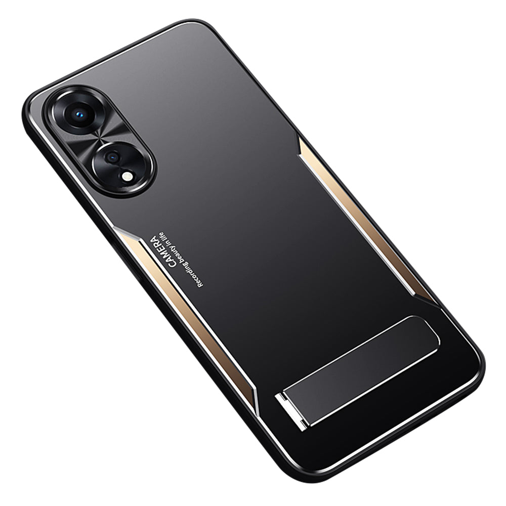For Oppo A58 5G Kickstand Phone Case Aluminum Alloy Soft TPU Lens Protection Cover
