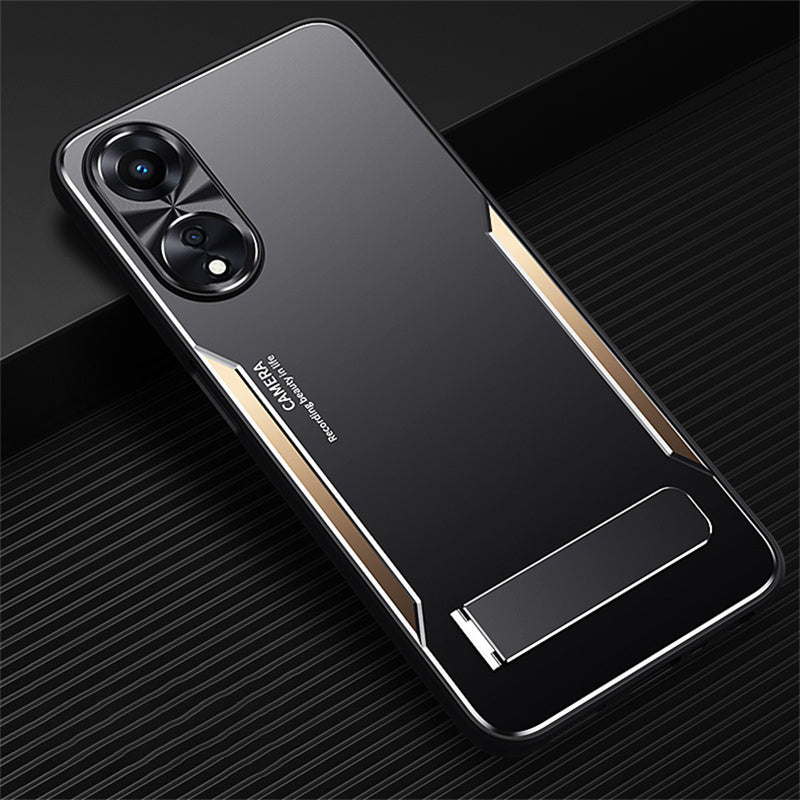 For Oppo A58 5G Kickstand Phone Case Aluminum Alloy Soft TPU Lens Protection Cover