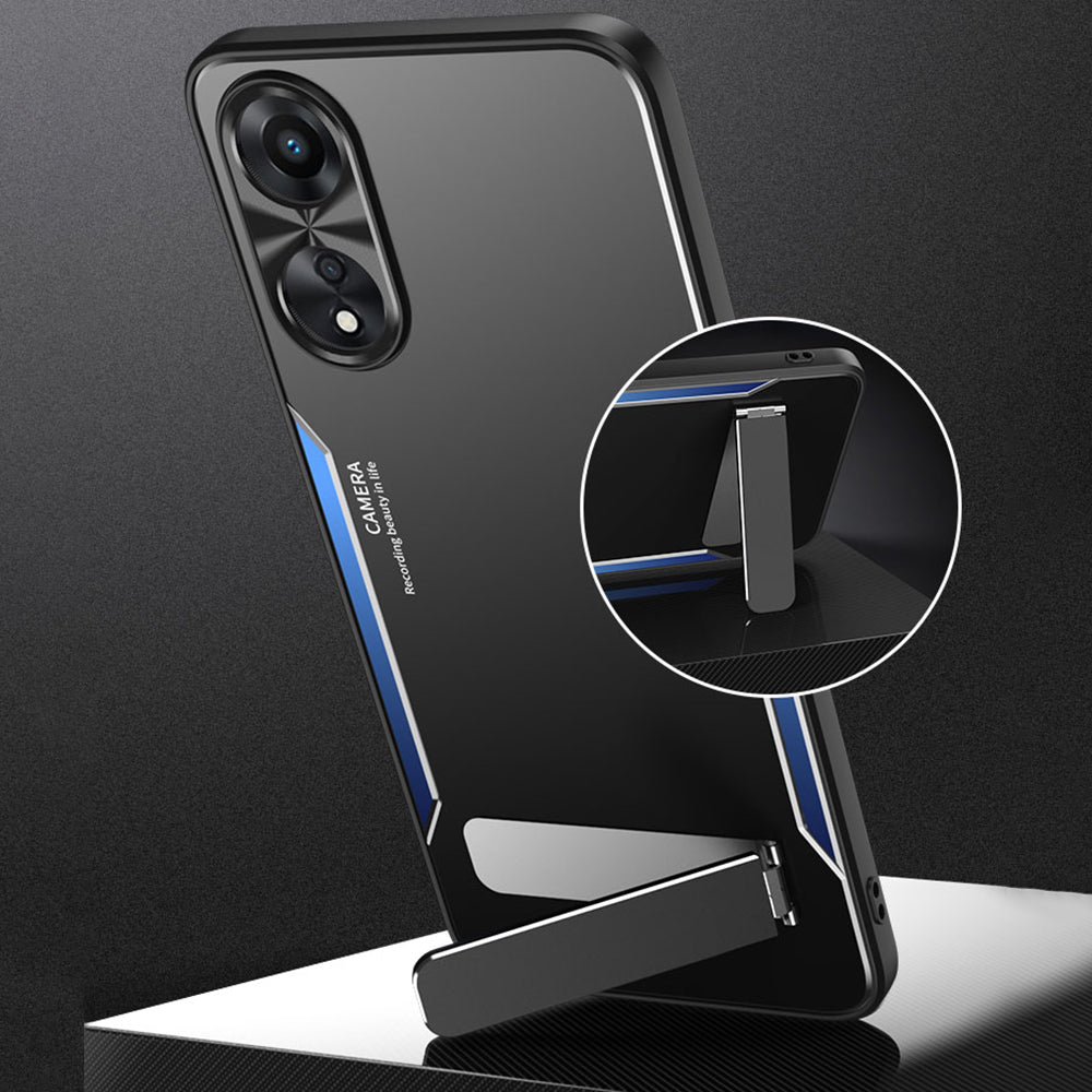 For Oppo A58 5G Kickstand Phone Case Aluminum Alloy Soft TPU Lens Protection Cover