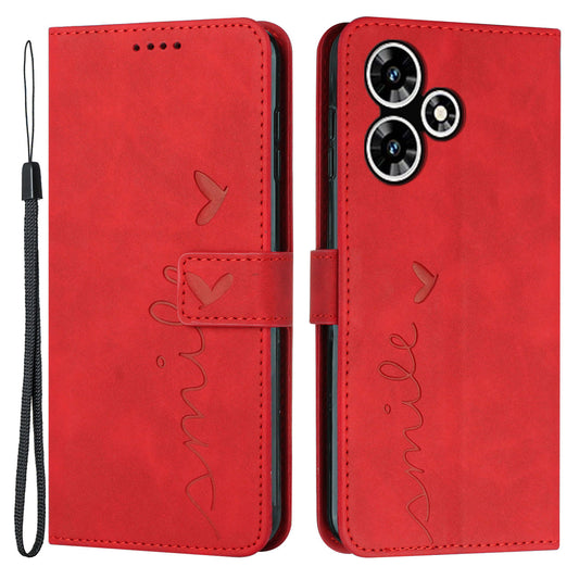 For Infinix Hot 30 Bump Proof Leather Phone Case Stand Skin-touch Imprinted Heart Wallet Cover