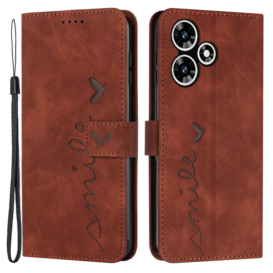For Infinix Hot 30 Bump Proof Leather Phone Case Stand Skin-touch Imprinted Heart Wallet Cover