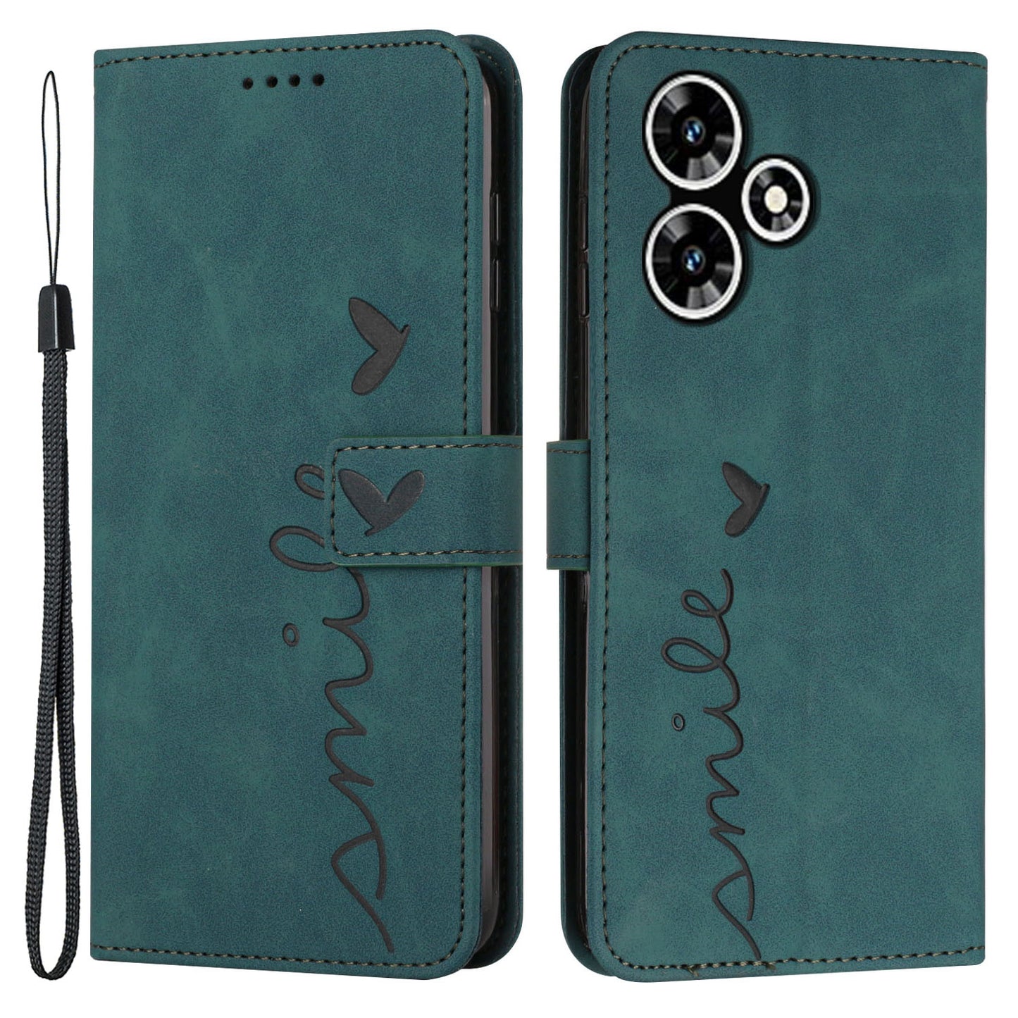 For Infinix Hot 30 Bump Proof Leather Phone Case Stand Skin-touch Imprinted Heart Wallet Cover