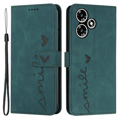 For Infinix Hot 30 Bump Proof Leather Phone Case Stand Skin-touch Imprinted Heart Wallet Cover