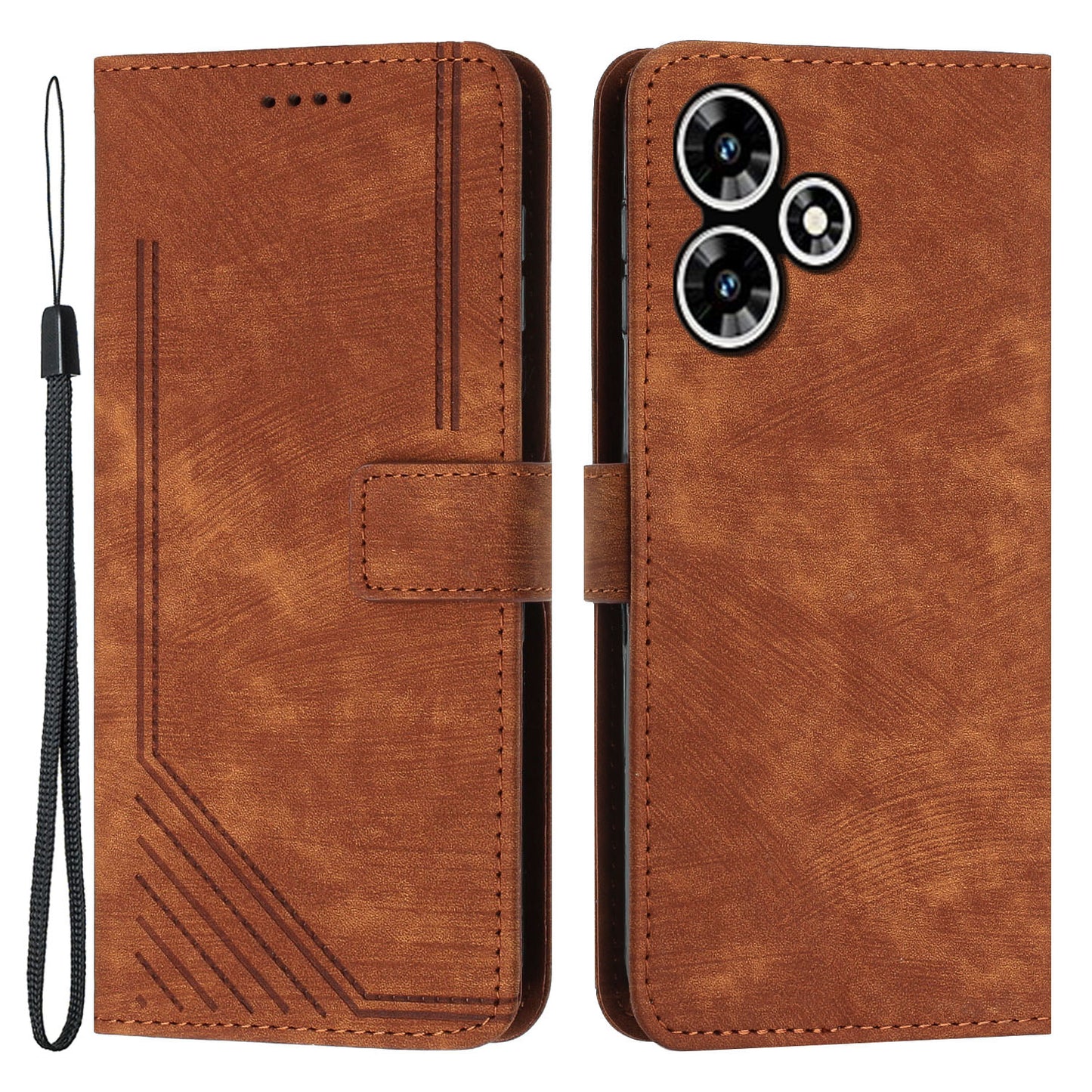 For Infinix Hot 30 Play NFC 4G Stand Wallet PU Leather Case Imprinted Lines Skin-touch Phone Cover