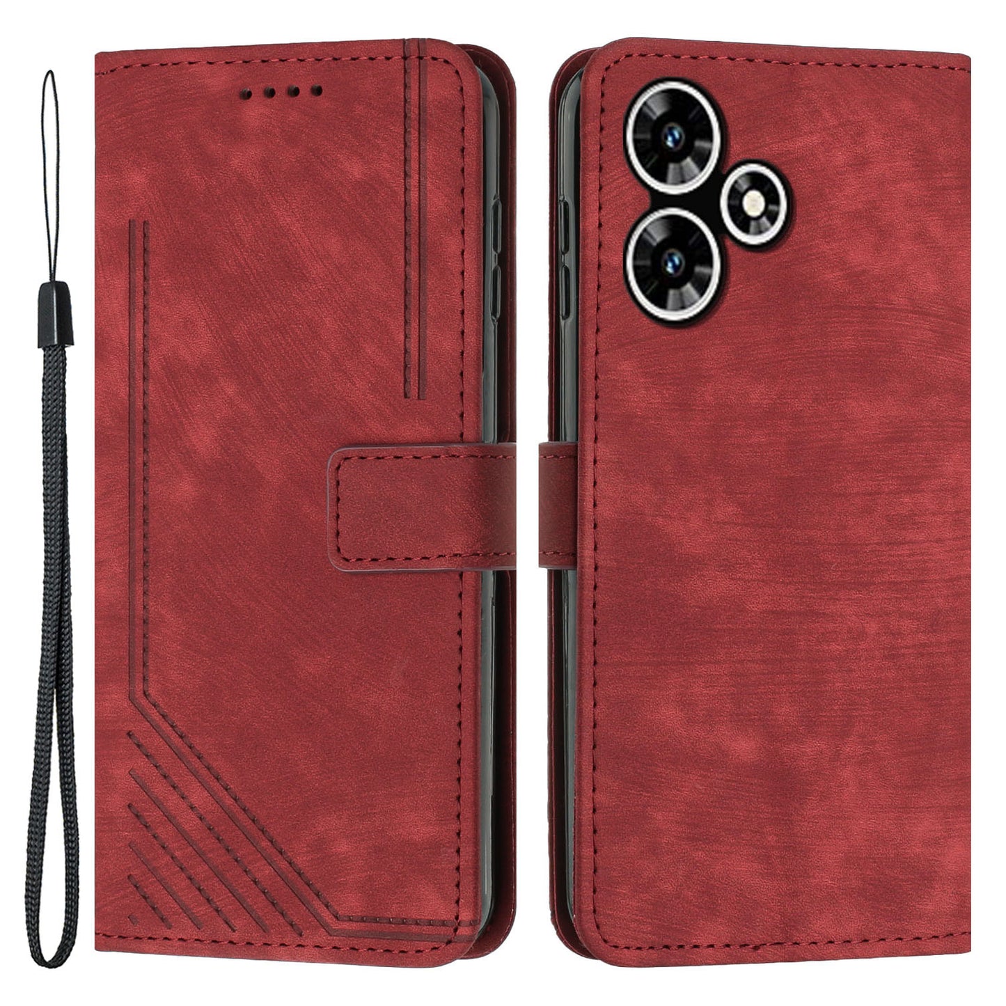 For Infinix Hot 30 Play NFC 4G Stand Wallet PU Leather Case Imprinted Lines Skin-touch Phone Cover