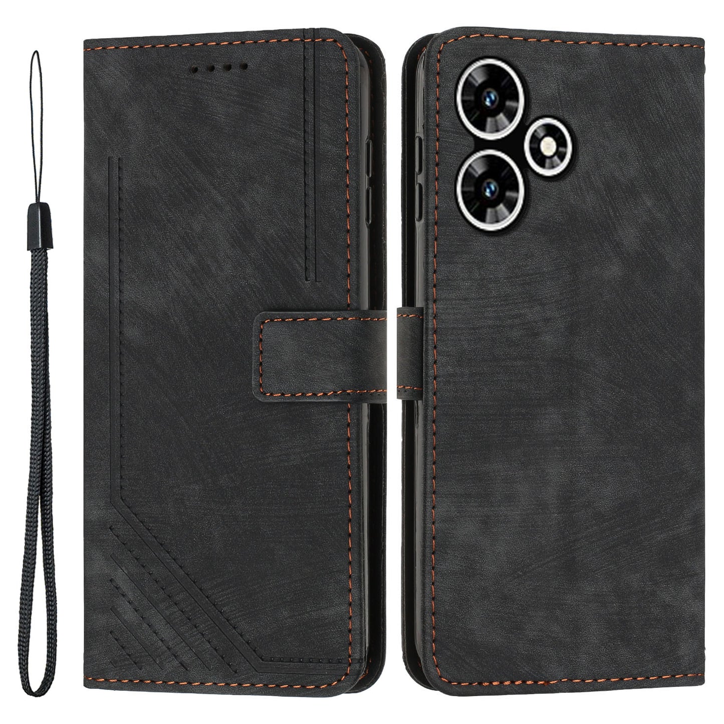 For Infinix Hot 30 Play NFC 4G Stand Wallet PU Leather Case Imprinted Lines Skin-touch Phone Cover