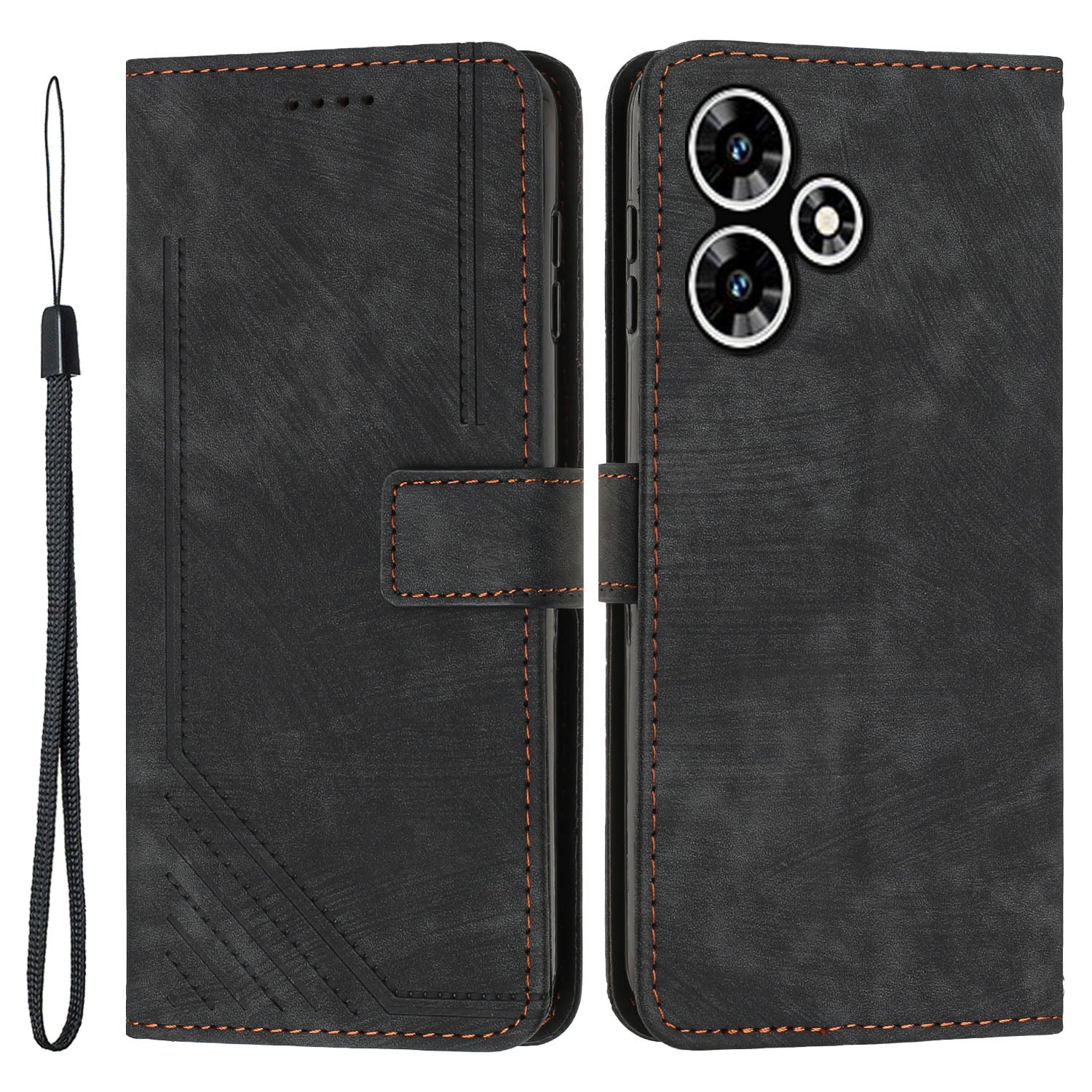 For Infinix Hot 30 Play NFC 4G Stand Wallet PU Leather Case Imprinted Lines Skin-touch Phone Cover