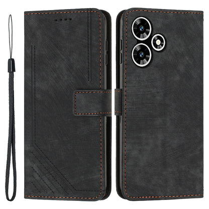 For Infinix Hot 30 Play NFC 4G Stand Wallet PU Leather Case Imprinted Lines Skin-touch Phone Cover