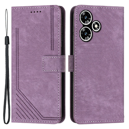 For Infinix Hot 30 Play NFC 4G Stand Wallet PU Leather Case Imprinted Lines Skin-touch Phone Cover