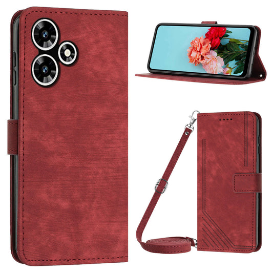 For Infinix Hot 30 Play NFC 4G Stand Wallet Phone Case PU Leather Lines Imprinted Cover with Shoulder Strap