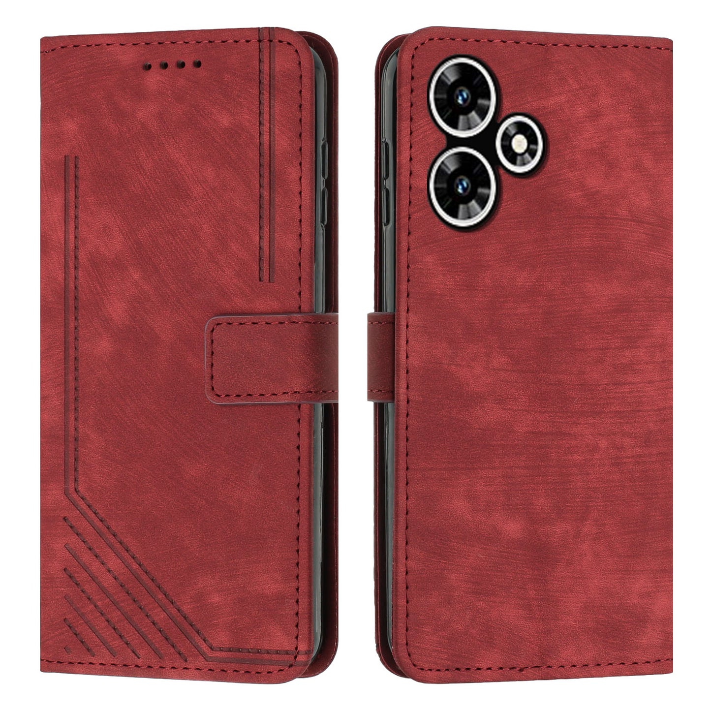 For Infinix Hot 30 Play NFC 4G Stand Wallet Phone Case PU Leather Lines Imprinted Cover with Shoulder Strap