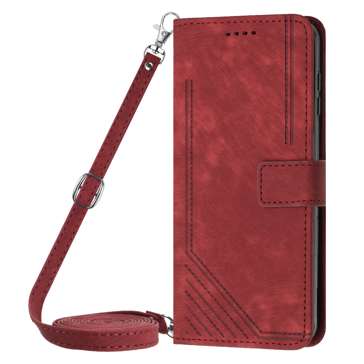 For Infinix Hot 30 Play NFC 4G Stand Wallet Phone Case PU Leather Lines Imprinted Cover with Shoulder Strap