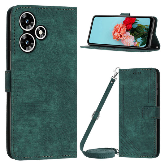 For Infinix Hot 30 Play NFC 4G Stand Wallet Phone Case PU Leather Lines Imprinted Cover with Shoulder Strap