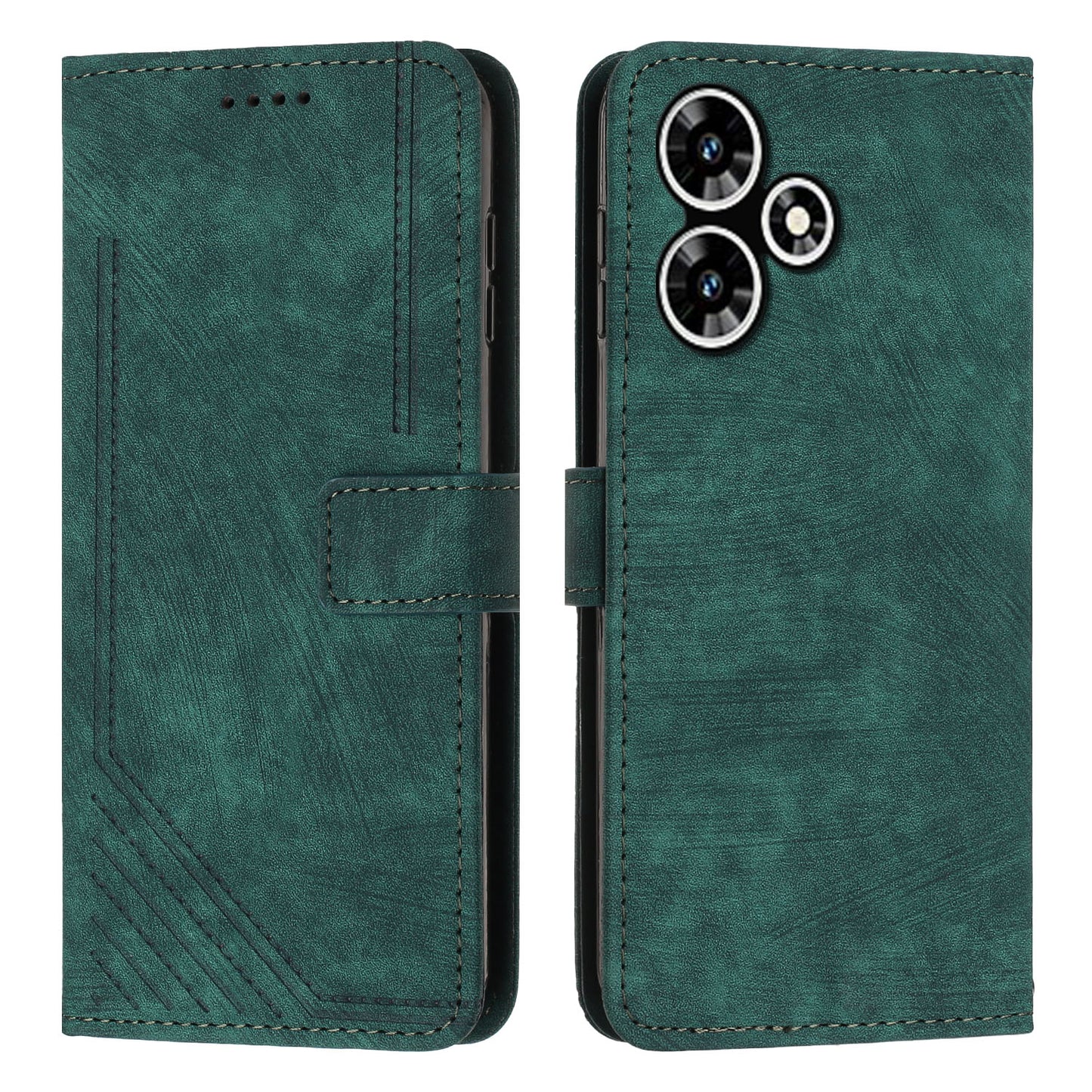 For Infinix Hot 30 Play NFC 4G Stand Wallet Phone Case PU Leather Lines Imprinted Cover with Shoulder Strap