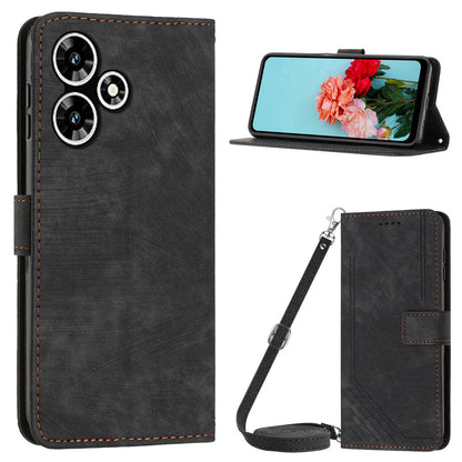 For Infinix Hot 30 Play NFC 4G Stand Wallet Phone Case PU Leather Lines Imprinted Cover with Shoulder Strap