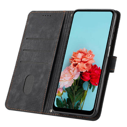 For Infinix Hot 30 Play NFC 4G Stand Wallet Phone Case PU Leather Lines Imprinted Cover with Shoulder Strap