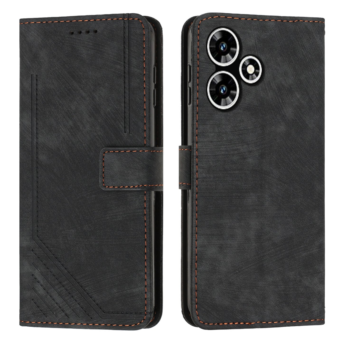 For Infinix Hot 30 Play NFC 4G Stand Wallet Phone Case PU Leather Lines Imprinted Cover with Shoulder Strap