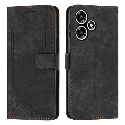 For Infinix Hot 30 Play NFC 4G Stand Wallet Phone Case PU Leather Lines Imprinted Cover with Shoulder Strap