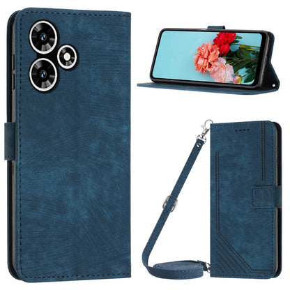 For Infinix Hot 30 Play NFC 4G Stand Wallet Phone Case PU Leather Lines Imprinted Cover with Shoulder Strap