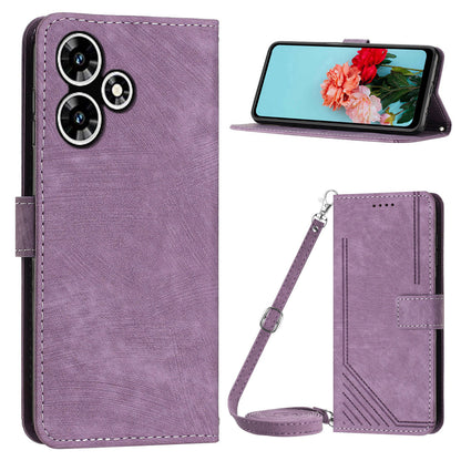 For Infinix Hot 30 Play NFC 4G Stand Wallet Phone Case PU Leather Lines Imprinted Cover with Shoulder Strap