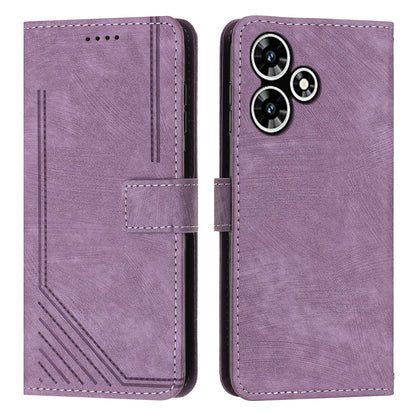For Infinix Hot 30 Play NFC 4G Stand Wallet Phone Case PU Leather Lines Imprinted Cover with Shoulder Strap