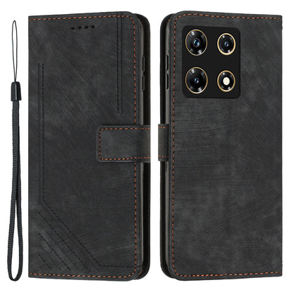 For Infinix Note 30 Pro 4G Stand PU Leather Wallet Case Skin-touch Imprinted Lines Phone Cover