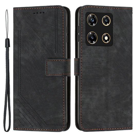 For Infinix Note 30 Pro 4G Stand PU Leather Wallet Case Skin-touch Imprinted Lines Phone Cover