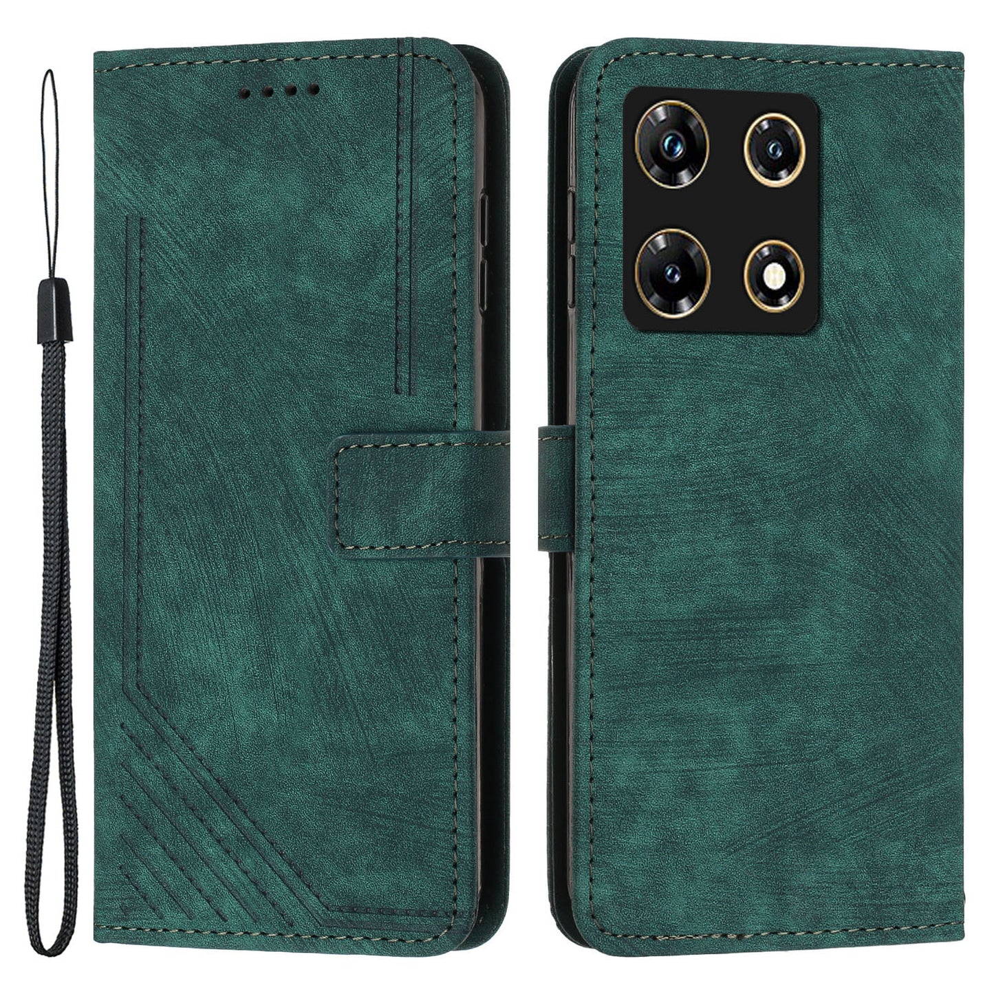 For Infinix Note 30 Pro 4G Stand PU Leather Wallet Case Skin-touch Imprinted Lines Phone Cover