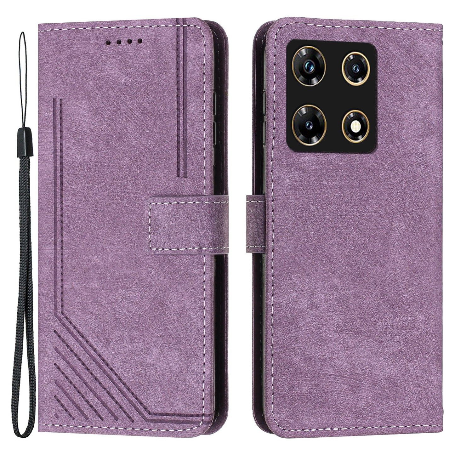 For Infinix Note 30 Pro 4G Stand PU Leather Wallet Case Skin-touch Imprinted Lines Phone Cover