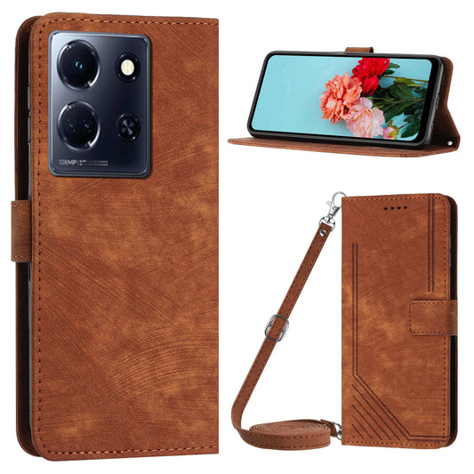 For Infinix Note 30 4G / Note 30 5G Phone Leather Case Lines Imprinted Stand Wallet Phone Cover with Shoulder Strap
