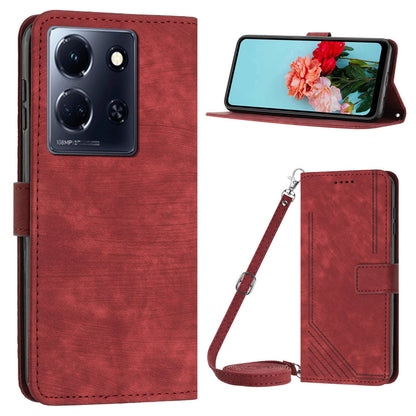For Infinix Note 30 4G / Note 30 5G Phone Leather Case Lines Imprinted Stand Wallet Phone Cover with Shoulder Strap