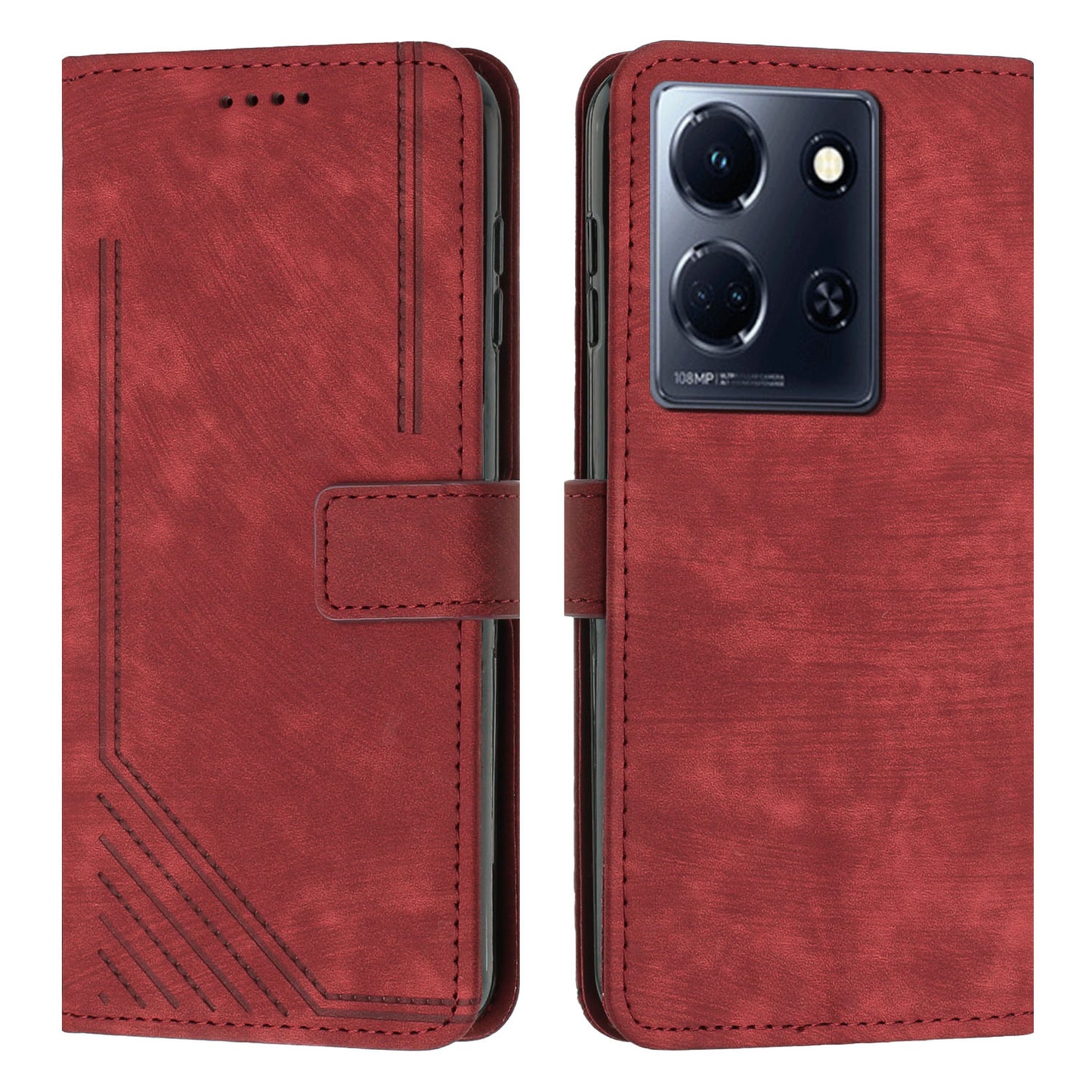 For Infinix Note 30 4G / Note 30 5G Phone Leather Case Lines Imprinted Stand Wallet Phone Cover with Shoulder Strap