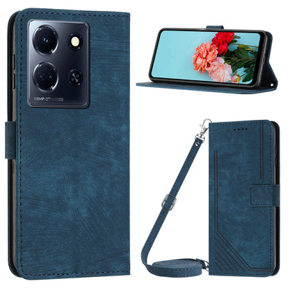 For Infinix Note 30 4G / Note 30 5G Phone Leather Case Lines Imprinted Stand Wallet Phone Cover with Shoulder Strap