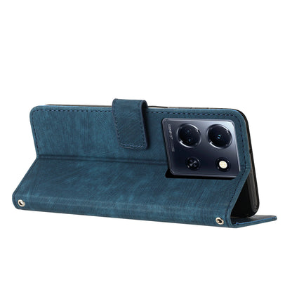 For Infinix Note 30 4G / Note 30 5G Phone Leather Case Lines Imprinted Stand Wallet Phone Cover with Shoulder Strap