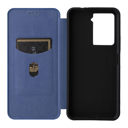 For HTC U23 Pro 5G Phone Stand Case Carbon Fiber Texture Leather Cover with Card Slot