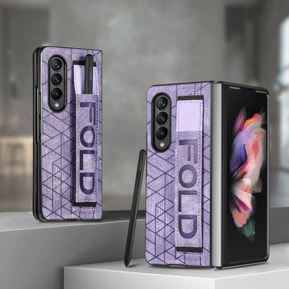 Telescopic Wristband Phone Cover for Samsung Galaxy Z Fold5 5G , PU Leather+PC Phone Case with Pen Slot