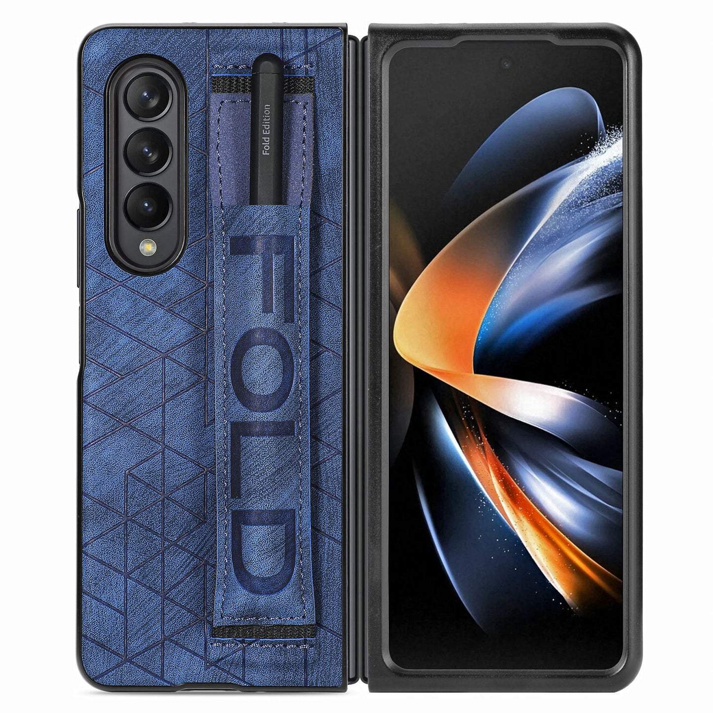 Telescopic Wristband Phone Cover for Samsung Galaxy Z Fold5 5G , PU Leather+PC Phone Case with Pen Slot