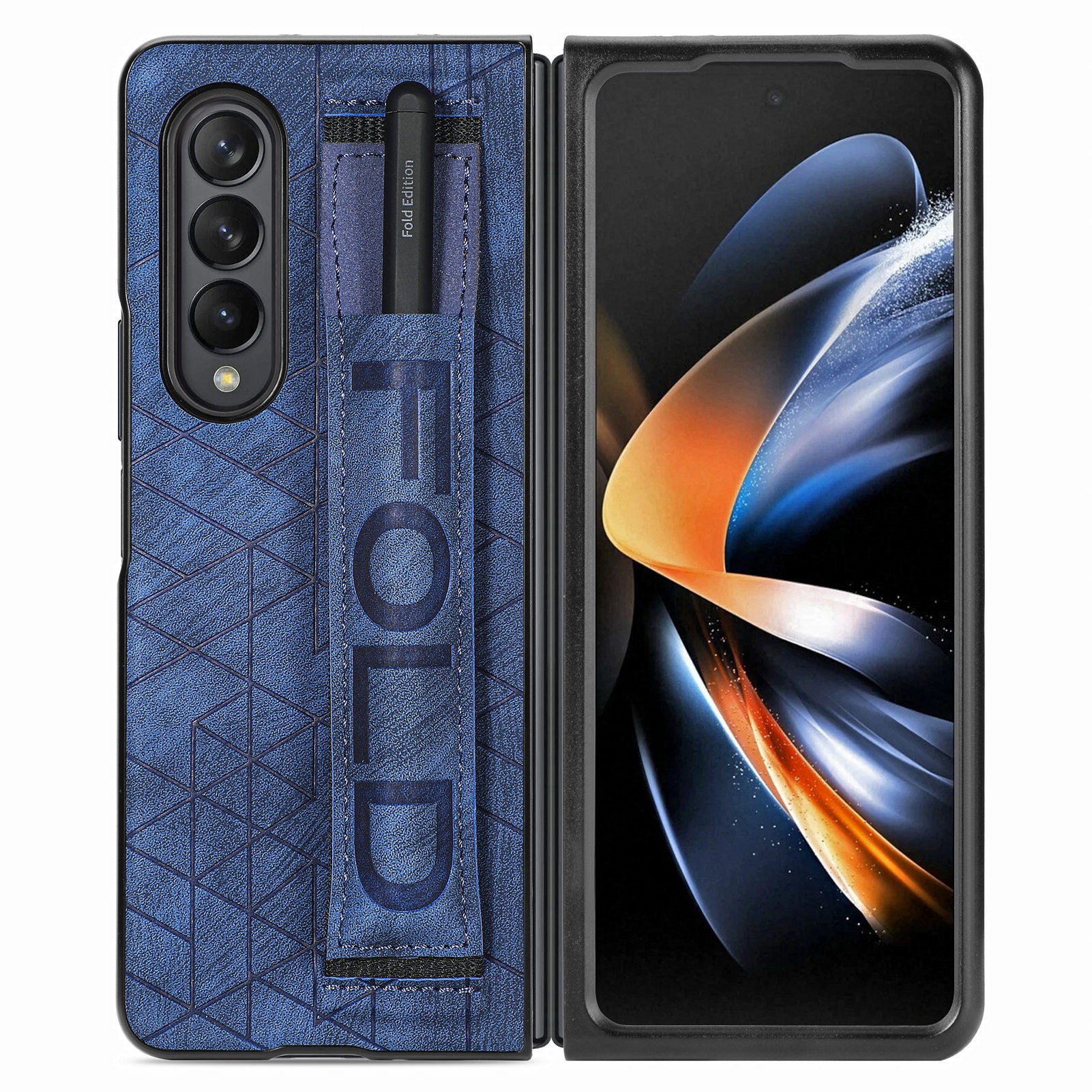 Telescopic Wristband Phone Cover for Samsung Galaxy Z Fold5 5G , PU Leather+PC Phone Case with Pen Slot