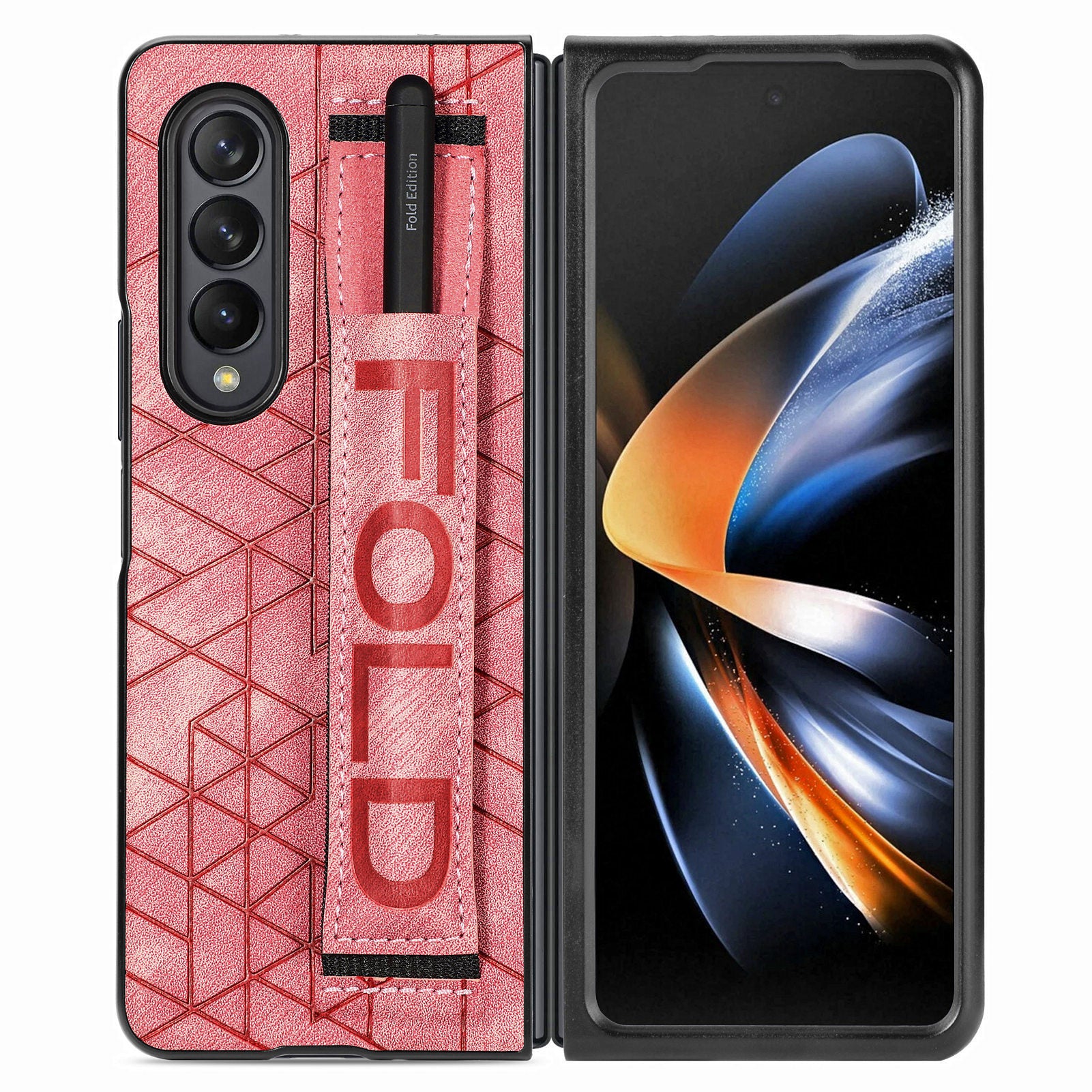 Telescopic Wristband Phone Cover for Samsung Galaxy Z Fold5 5G , PU Leather+PC Phone Case with Pen Slot