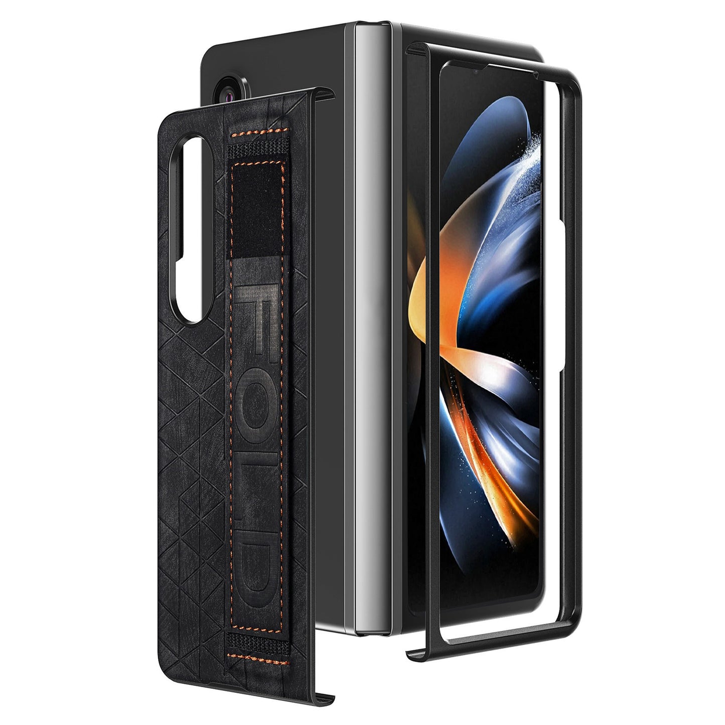 Telescopic Wristband Phone Cover for Samsung Galaxy Z Fold5 5G , PU Leather+PC Phone Case with Pen Slot