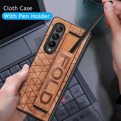 Telescopic Wristband Phone Cover for Samsung Galaxy Z Fold5 5G , PU Leather+PC Phone Case with Pen Slot
