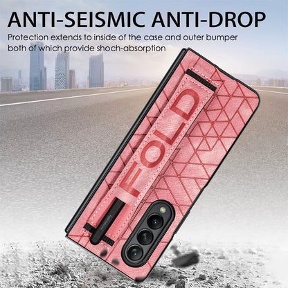 Telescopic Wristband Phone Cover for Samsung Galaxy Z Fold5 5G , PU Leather+PC Phone Case with Pen Slot