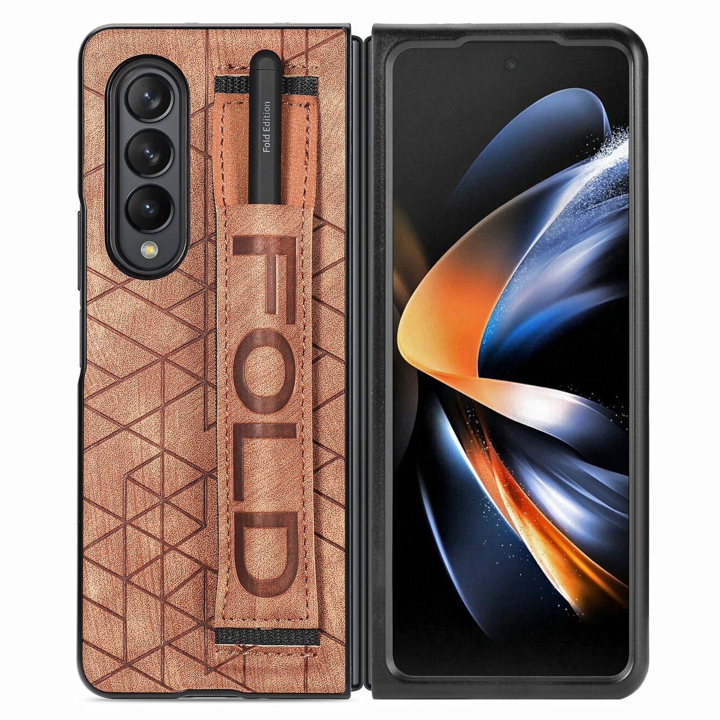 Telescopic Wristband Phone Cover for Samsung Galaxy Z Fold5 5G , PU Leather+PC Phone Case with Pen Slot