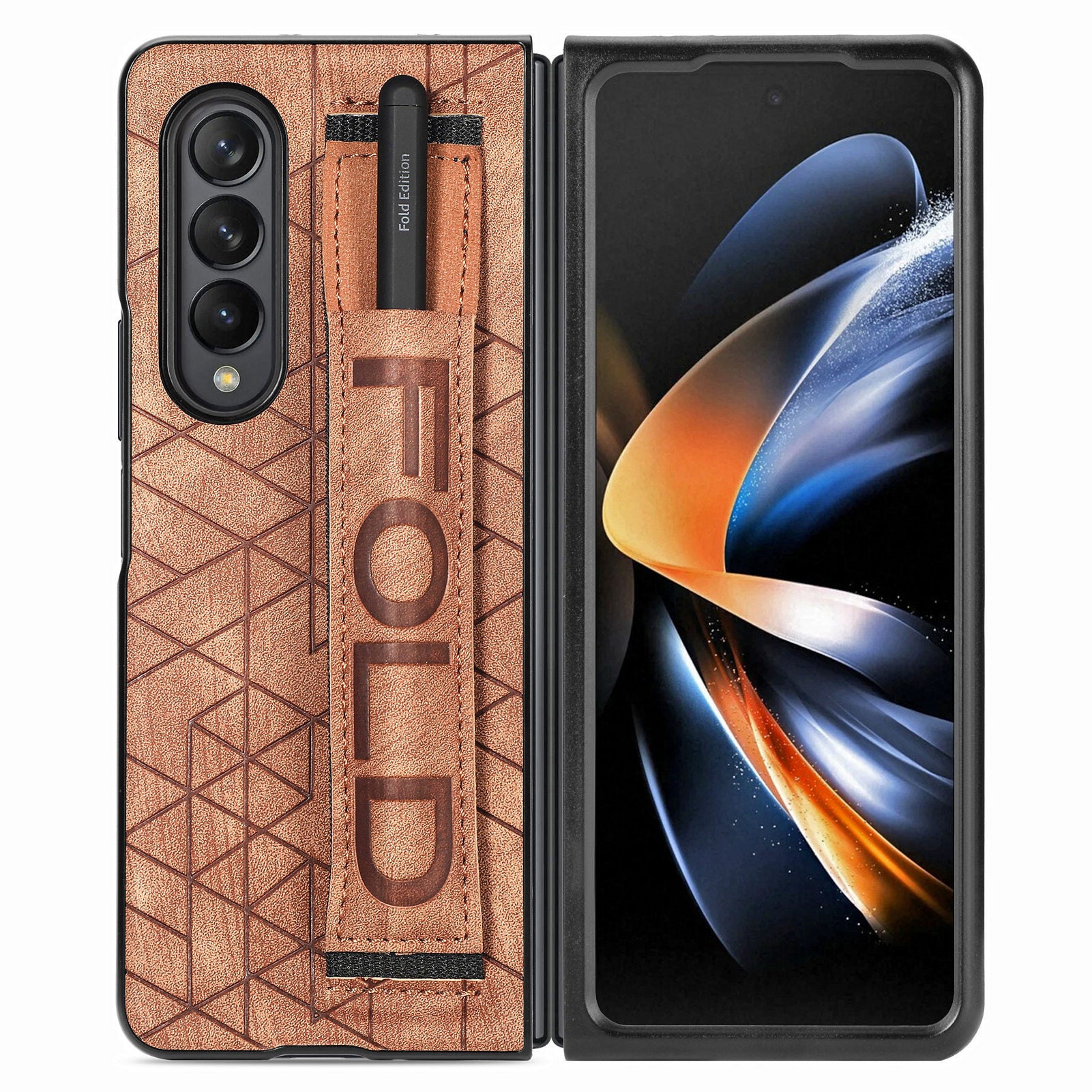 Telescopic Wristband Phone Cover for Samsung Galaxy Z Fold5 5G , PU Leather+PC Phone Case with Pen Slot