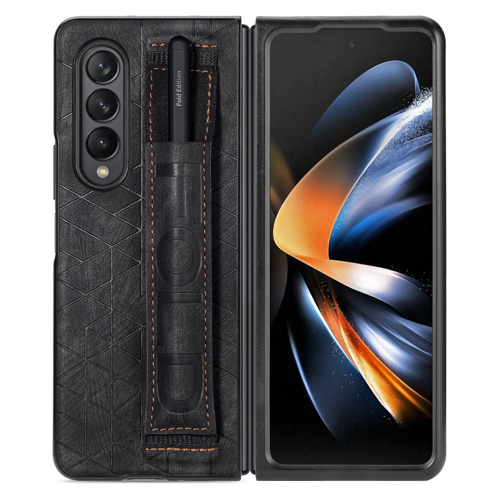 Telescopic Wristband Phone Cover for Samsung Galaxy Z Fold5 5G , PU Leather+PC Phone Case with Pen Slot