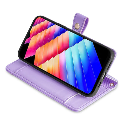 For Infinix Hot 30i Wallet Case Zipper Pocket Flip Stand PU Leather Phone Cover with Shoulder Strap and Wrist Strap