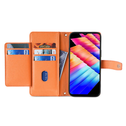 For Infinix Hot 30i Wallet Case Zipper Pocket Flip Stand PU Leather Phone Cover with Shoulder Strap and Wrist Strap