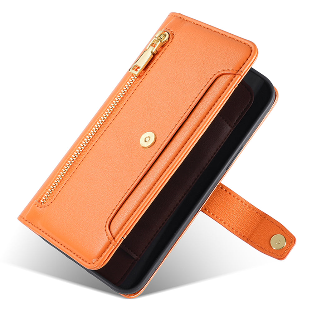 For Infinix Hot 30i Wallet Case Zipper Pocket Flip Stand PU Leather Phone Cover with Shoulder Strap and Wrist Strap